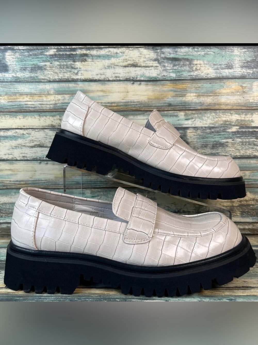 Matisse Platform Loafers Sz 11M Beige Croc Chunky Heel Creepers Slip On Shoe